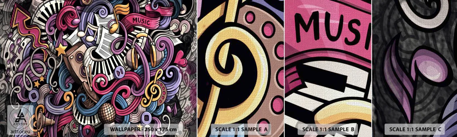 Vzorka fototapety Premium Canvas - Komplikovaná melódia - Hudba, Nástenná maľba, Graffiti - 100x30 cm