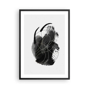 Plagát v čiernom ráme - Abstraktná kompozícia v čiernej farbe s jemnými zlatými líniami. - 50x70cm - Upletené z čiernej - Moderná nástenná dekorácia do obývacej izby a spálne ARTTOR