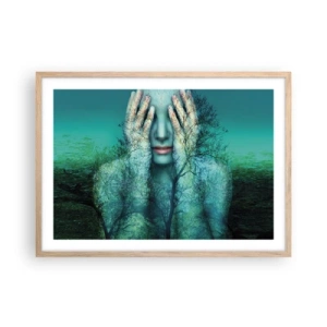 Plagát v ráme zo svetlého duba - Ponorená do modrej - 70x50 cm