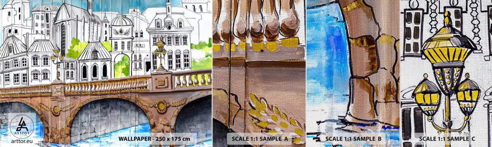 Vzorka fototapety Premium Canvas - Mesto ako maľované - Graffiti, Francúzsko, Architektúra - 100x30 cm