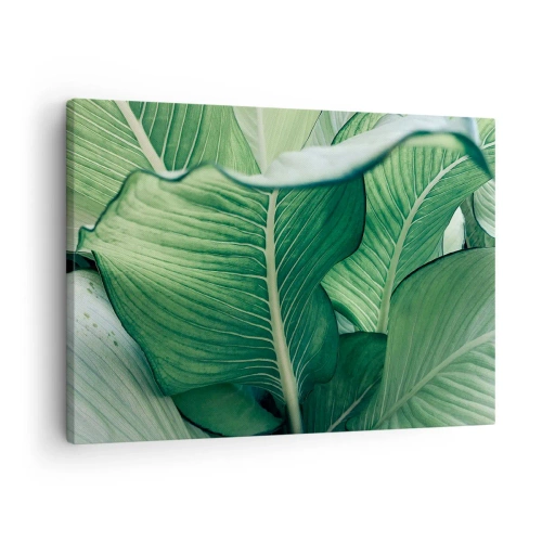 Obraz na plátne - Zelené listy s výraznými detailmi a štruktúrou - 70x50cm - Intenzívne zelený život - Moderná nástenná dekorácia do obývacej izby a spálne ARTTOR