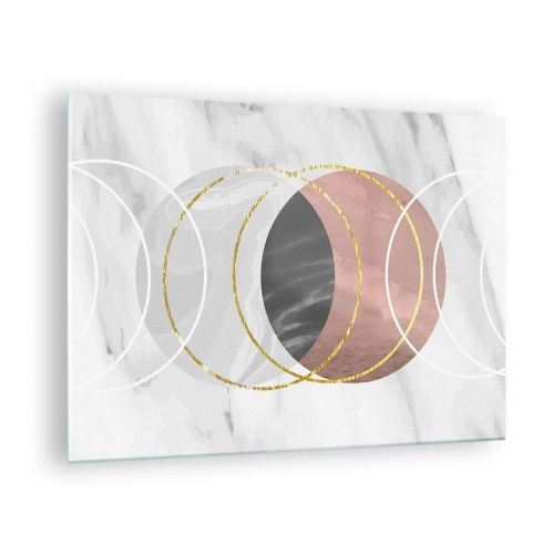 Obraz na skle - Geometrické kruhy v odtieňoch medi, zlata a mramoru - 70x50cm - Hudba sfér - Moderná nástenná dekorácia do obývacej izby a spálne ARTTOR