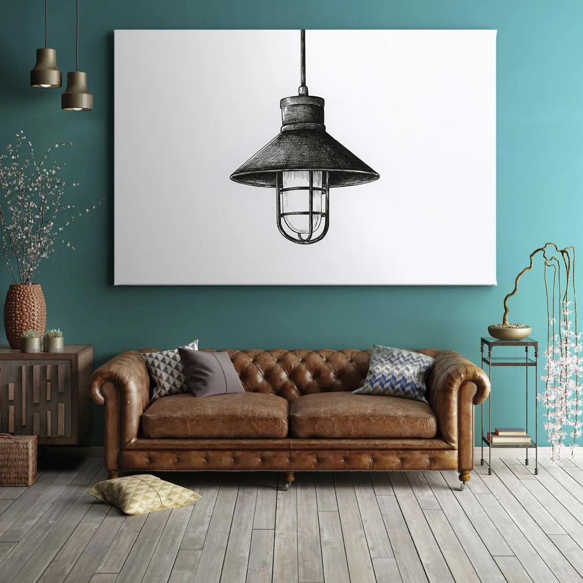 Obraz na plátne - Kresba retro závesnej lampy na bielom pozadí - 70x50cm - Ako pred rokmi… - Moderná nástenná dekorácia do obývacej izby a spálne ARTTOR