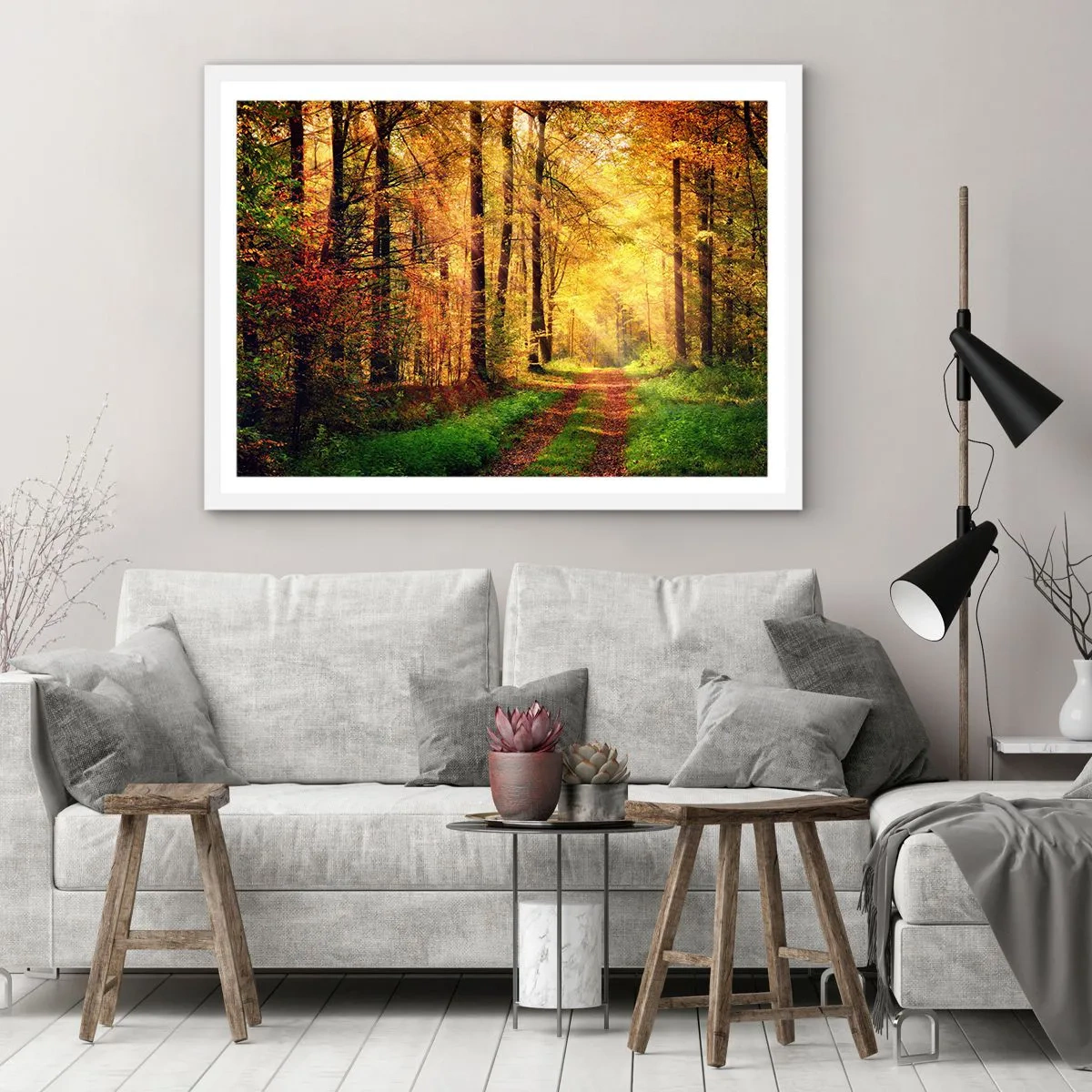 Plagát v bielom ráme - Lesno-zlaté ticho - 40x30 cm