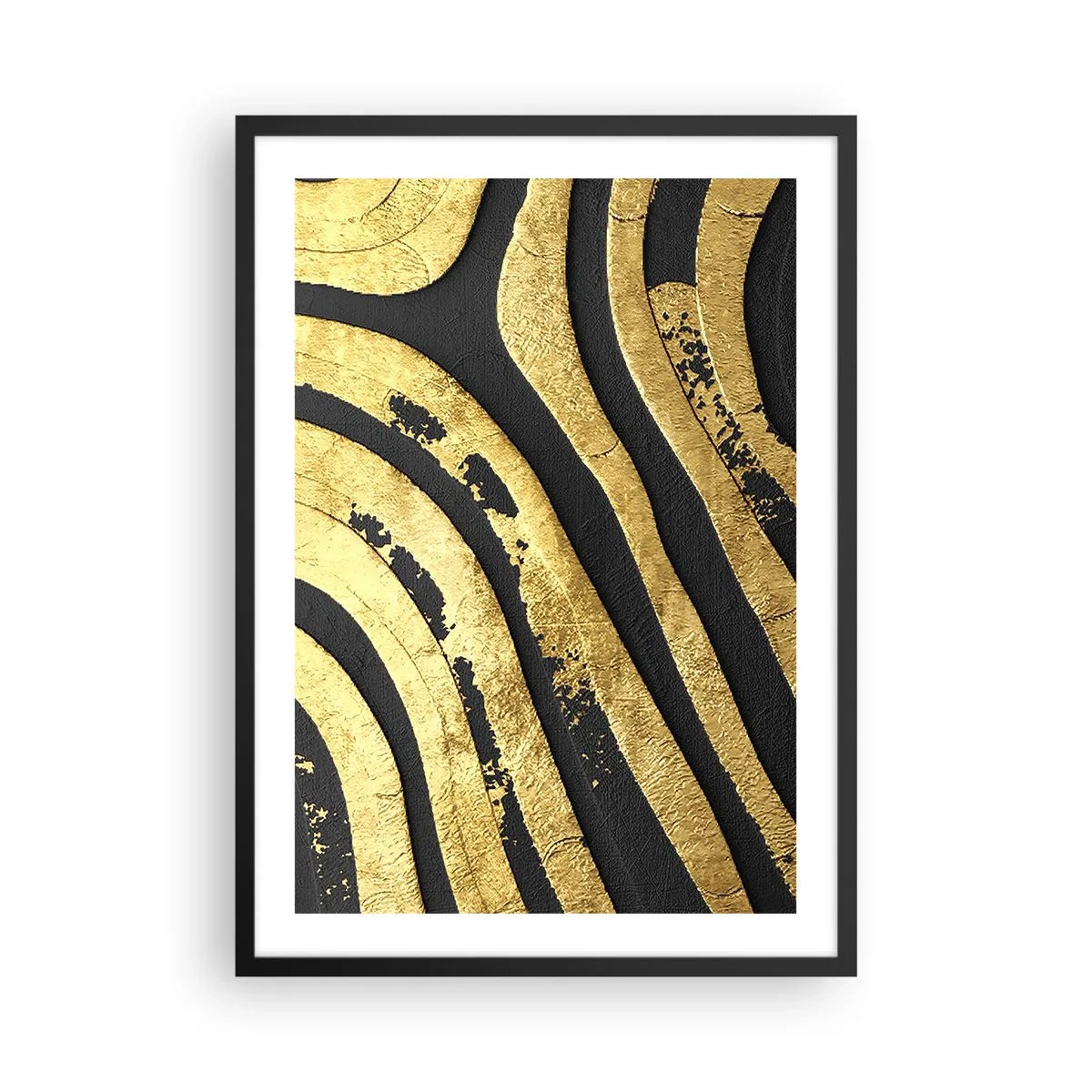 Plagát v čiernom ráme - Zlaté čiary na tmavom pozadí - 50x70cm - Všetko plynie - Moderná nástenná dekorácia do obývacej izby a spálne ARTTOR