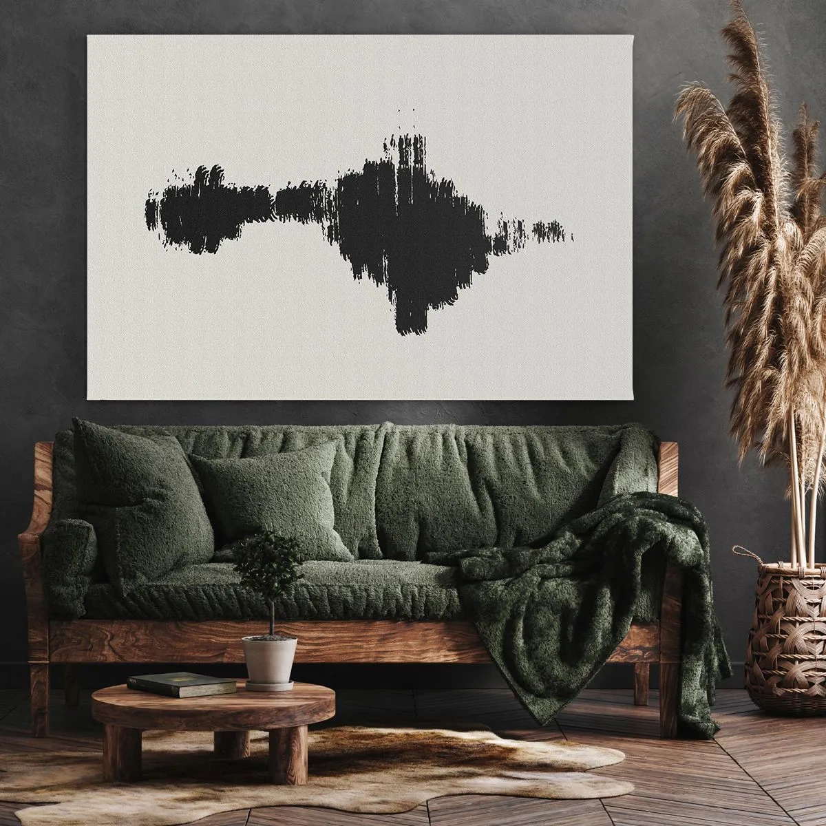 Obraz na plátne - Abstraktný motív pripomínajúci zvukovú vlnu v minimalistickom štýle. - 70x50cm - Vibrácie predstavivosti - Moderná nástenná dekorácia do obývacej izby a spálne ARTTOR