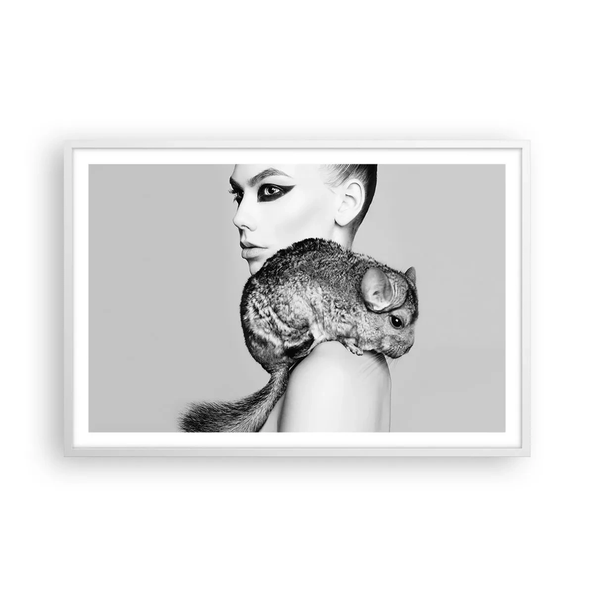 Plagát v bielom ráme - Dáma s činčilou - 91x61 cm