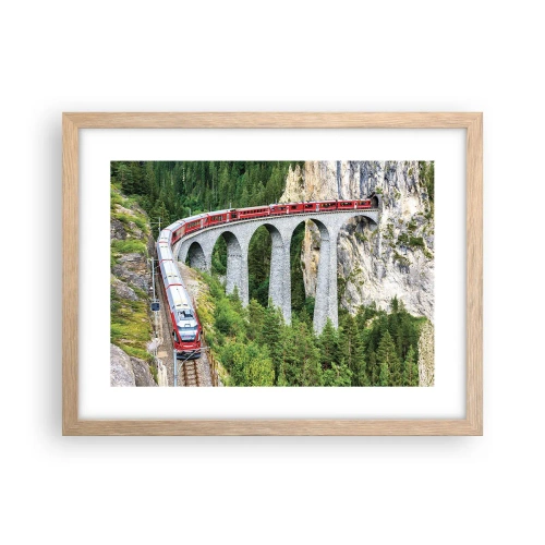 Plagát v ráme zo svetlého duba - Horský výhľad priamo z vlaku - 40x30 cm
