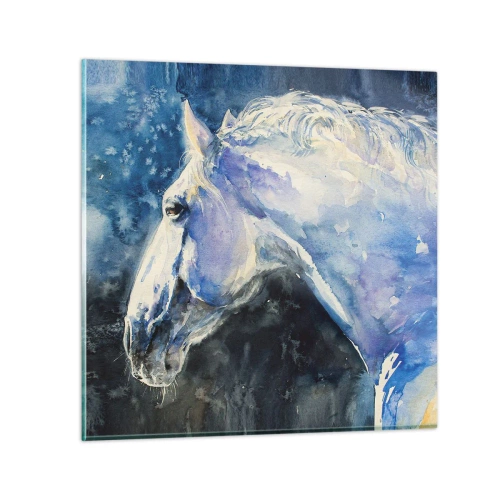 Obraz na skle - Portrét v modrej žiare - 70x70 cm