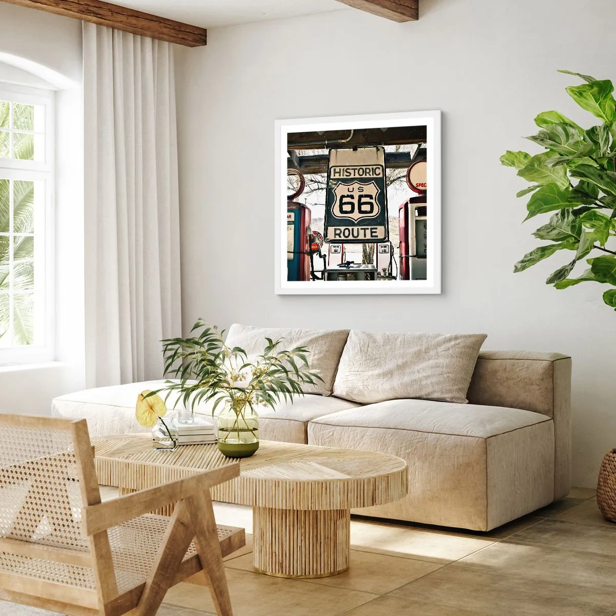 Plagát v bielom ráme - Americká retro cesta - 60x60 cm