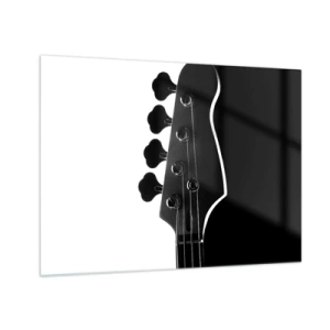 Obraz na skle - Čiernobiela hlavica basovej gitary s tieňom - 70x50cm - Rockové ticho  - Moderná nástenná dekorácia do obývacej izby a spálne ARTTOR