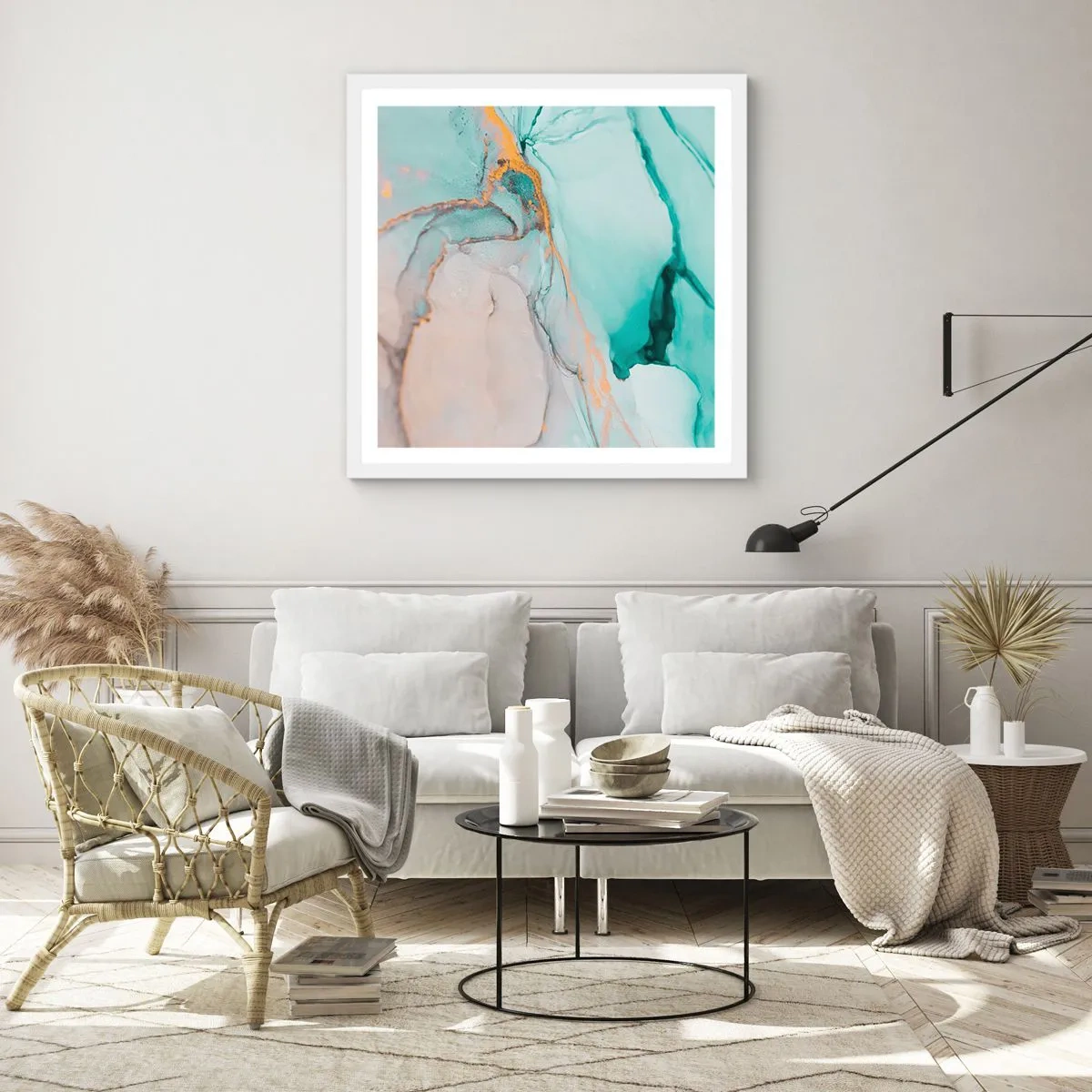 Plagát v bielom ráme - Tanec tvarov a farieb - 60x60 cm