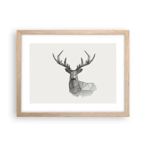 Plagát v ráme zo svetlého duba - Jeleň v kubistickom štýle - 40x30 cm