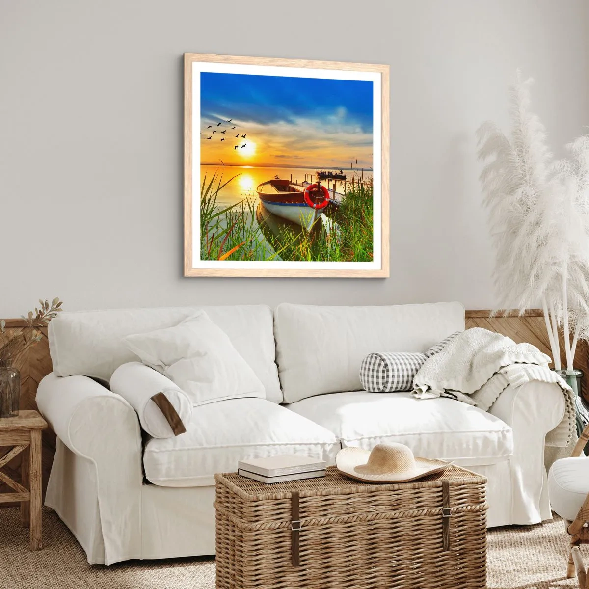 Plagát v ráme zo svetlého duba - Kormorány už odlietajú - 40x40 cm