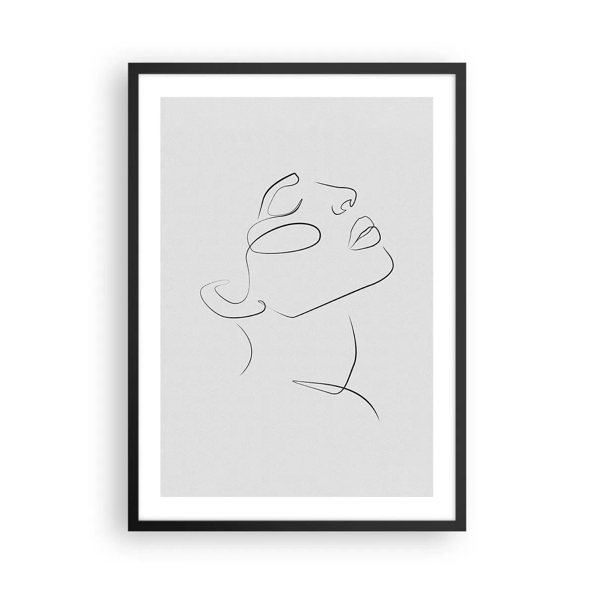 Plagát v čiernom ráme - Minimalistický portrét ženy v štýle linkovej grafiky - 50x70cm - Meandre sna - Moderná nástenná dekorácia do obývacej izby a spálne ARTTOR
