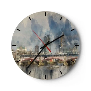 Nástenné hodiny - Londýnsky most a panoráma mesta v akvarelovom štýle - 30x30cm - Londýn v celej svojej kráse - Moderná nástenná dekorácia do obývacej izby, kuchyne a spálne ARTTOR