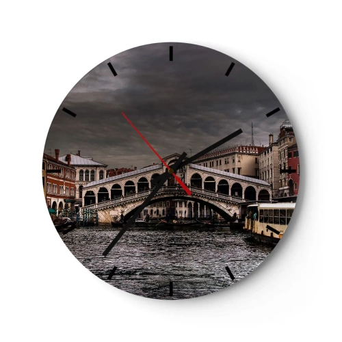 Nástenné hodiny - Most Rialto v Benátkach pod zamračenou oblohou - 30x30cm - Sľub benátskeho večera - Moderná nástenná dekorácia do obývacej izby, kuchyne a spálne ARTTOR
