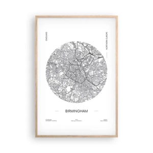 Plagát v ráme zo svetlého duba - Anatómia Birminghamu - 61x91 cm