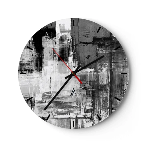 Nástenné hodiny - Čiernobiela abstrakcia s textúrou ťahu štetcom - 30x30cm - Sivé je krásne - Moderná nástenná dekorácia do obývacej izby, kuchyne a spálne ARTTOR
