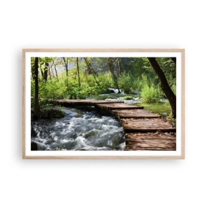 Plagát v ráme zo svetlého duba - Pri spenenom vodopáde - 91x61 cm