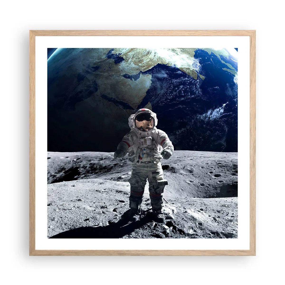 Plagát v ráme zo svetlého duba - Pozdravy z Mesiaca - 60x60 cm