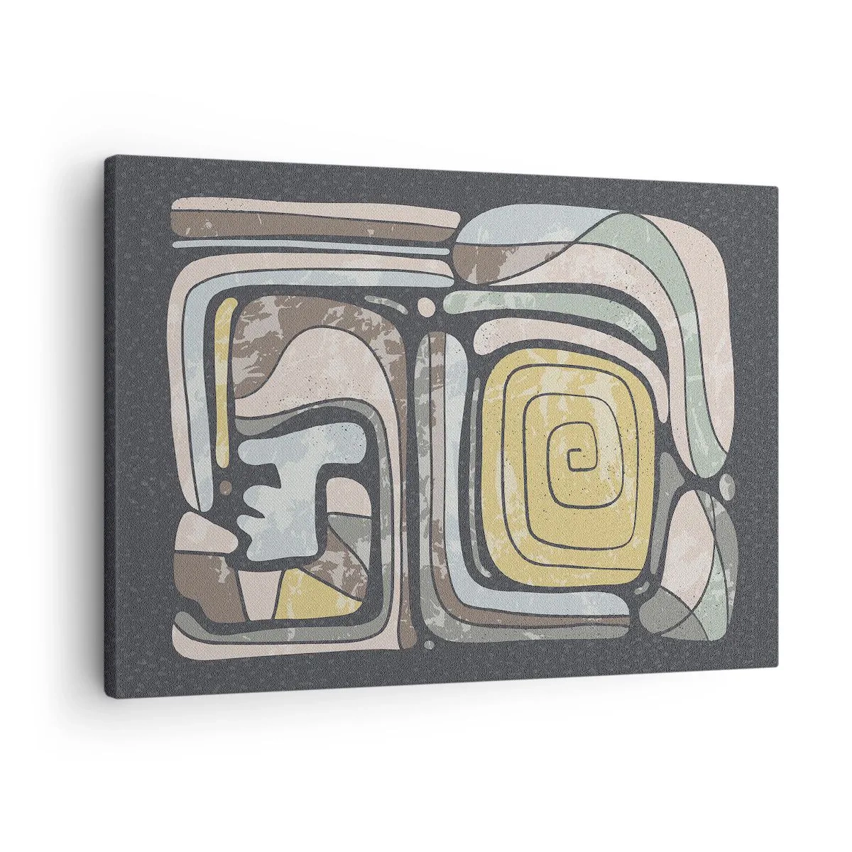Obraz na plátne - Predkolumbovské vzory v pastelových farbách na tmavom pozadí - 70x50cm - Abstrakcia v predkolumbovskom duchu - Moderná nástenná dekorácia do obývacej izby a spálne ARTTOR