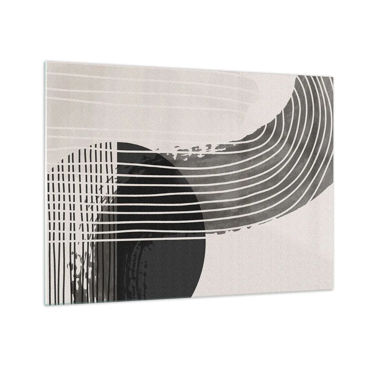 Obraz na skle - Čiernobiela abstrakcia s čiarami a geometrickými tvarmi - 70x50cm - Tam a späť - Moderná nástenná dekorácia do obývacej izby a spálne ARTTOR