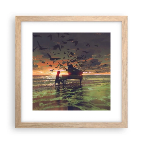 Plagát v ráme zo svetlého duba - Koncert na piano a vlny - 30x30 cm