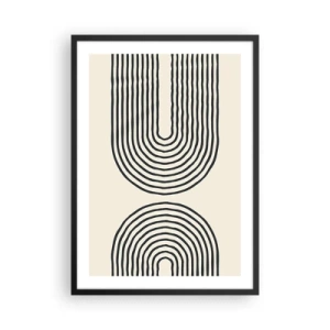 Plagát v čiernom ráme - Abstraktný vzor s čiarami tvoriacimi symetrické oblúky v minimalistickom štýle. - 50x70cm - Už čoskoro… - Moderná nástenná dekorácia do obývacej izby a spálne ARTTOR