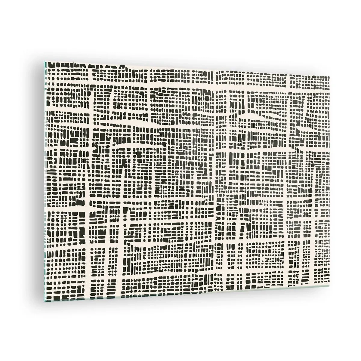 Obraz na skle - Čiernobiela abstrakcia pripomínajúca mriežku bodiek. - 70x50cm - Tkaná kompozícia - Moderná nástenná dekorácia do obývacej izby a spálne ARTTOR