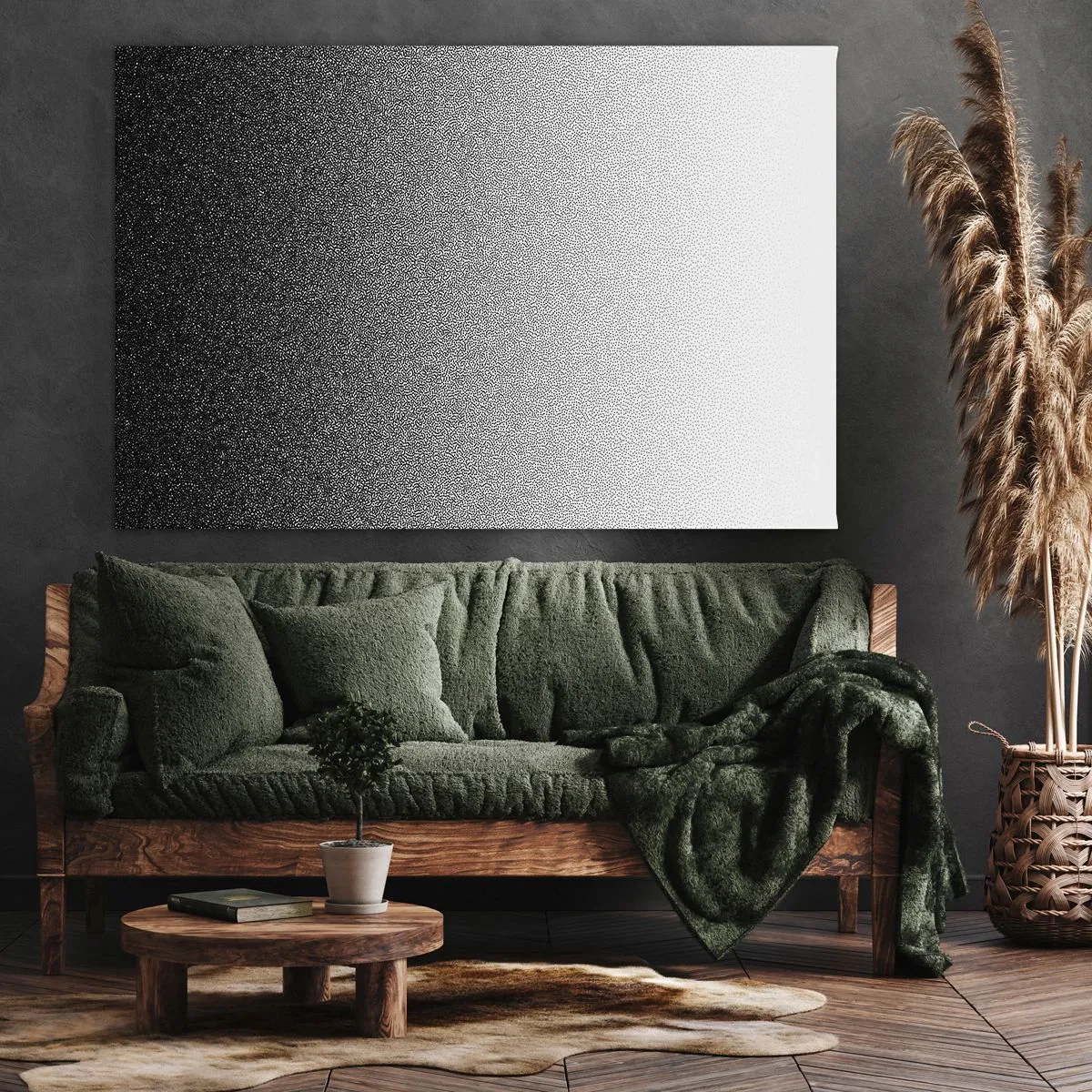 Obraz na plátne - Minimalistický čiernobiely prechod v bode - 70x50cm - Smerom ku svetlu - Moderná nástenná dekorácia do obývacej izby a spálne ARTTOR
