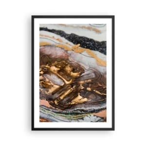Plagát v čiernom ráme - Abstraktný vzor v odtieňoch zlatej, čiernej a bielej, inšpirovaný prírodou. - 50x70cm - Prvok krajiny - Moderná nástenná dekorácia do obývacej izby a spálne ARTTOR