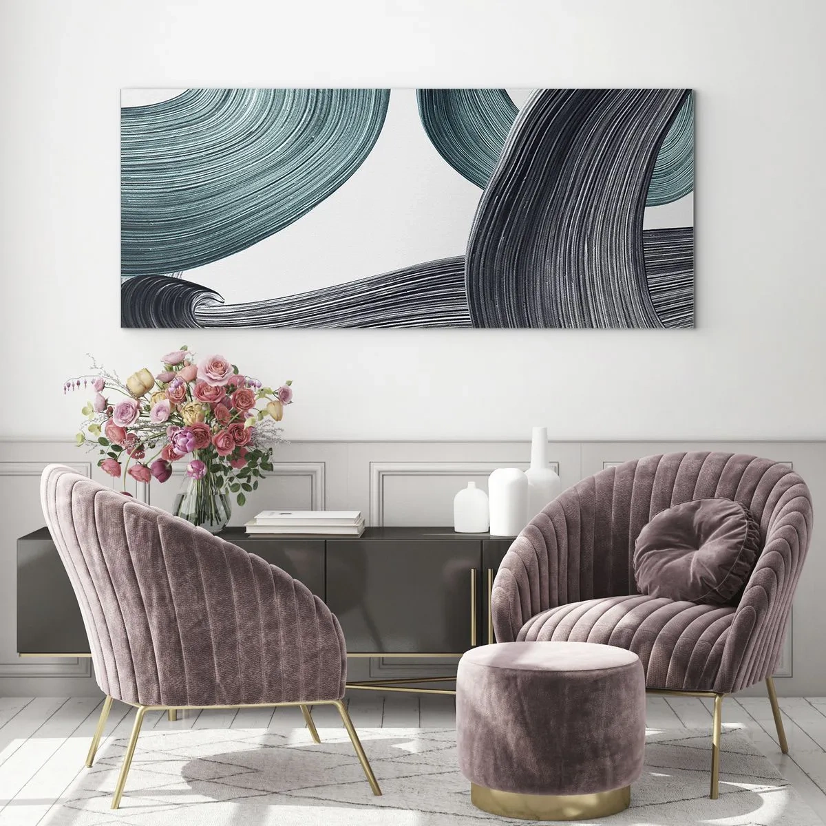Obraz na skle - Smaragdové a čierne vlny - 100x40 cm