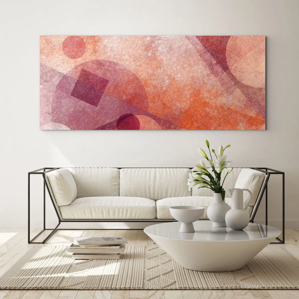 Obraz na skle - Geometrické premeny na ružové - 140x50 cm