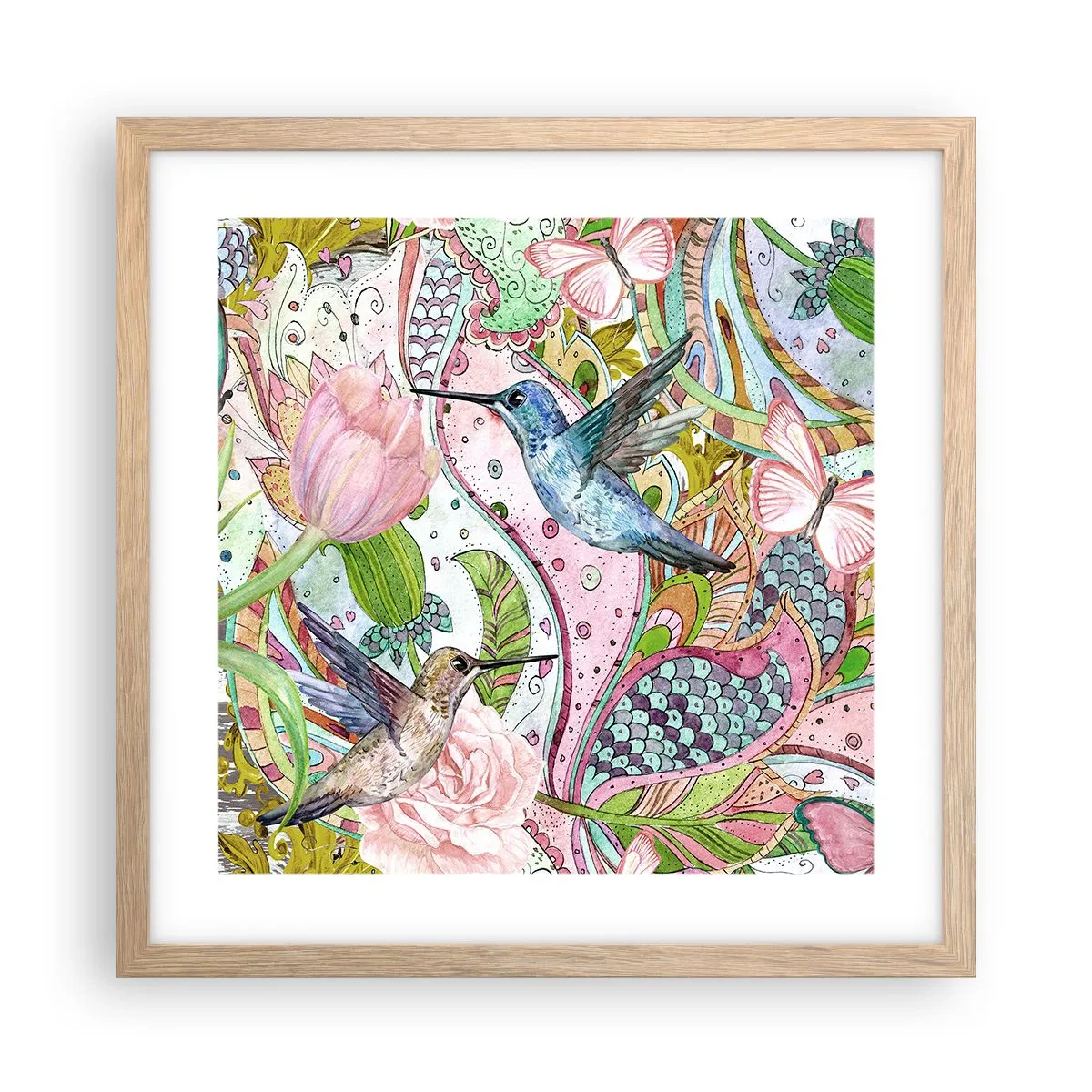 Plagát v ráme zo svetlého duba - Zamotané do lián - 40x40 cm