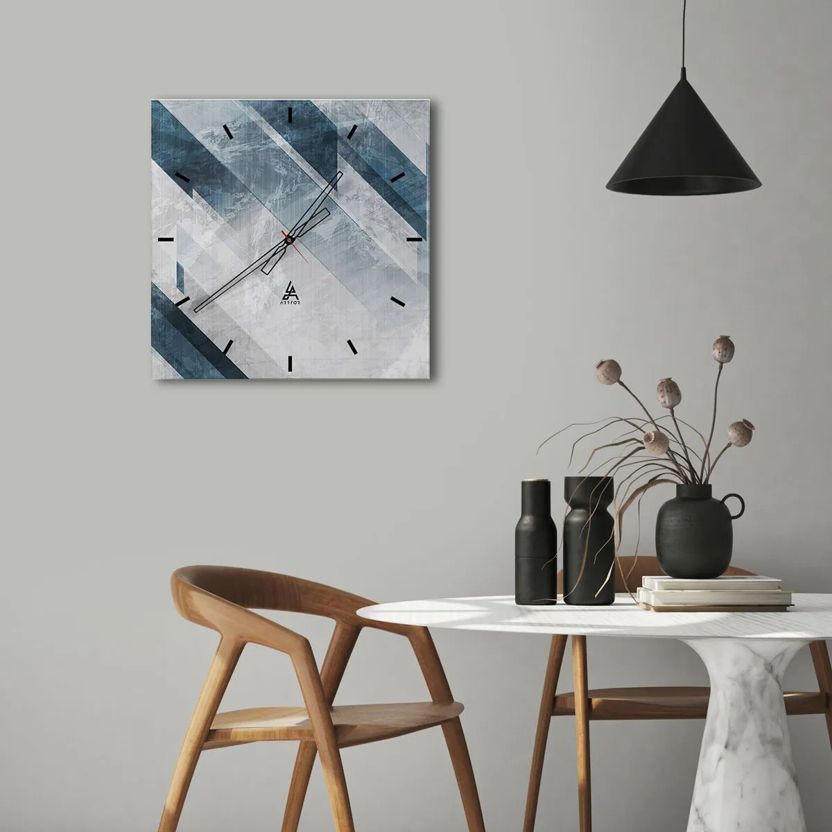 Nástenné hodiny - Priestorová kompozícia – pohyb šedej - 40x40 cm