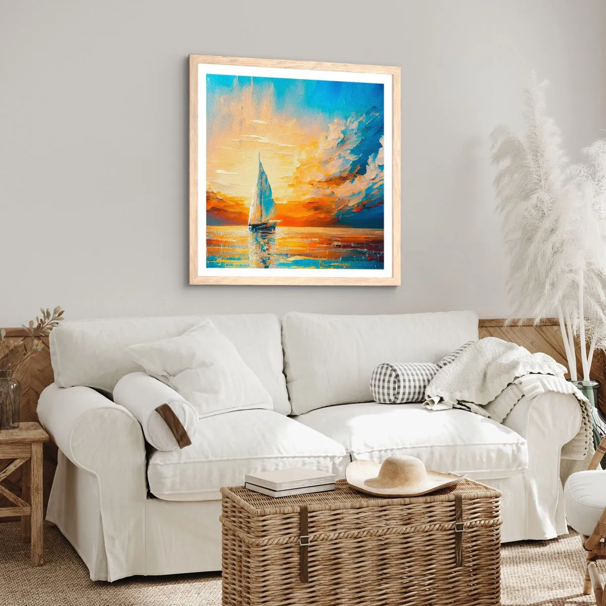 Plagát v ráme zo svetlého duba - Plavba v zlate - 40x40 cm