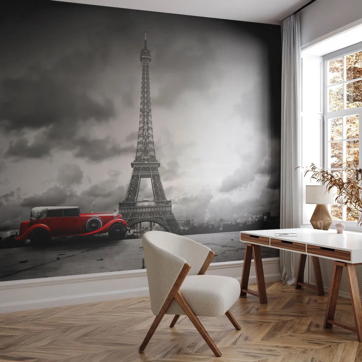 Samolepiaca Fototapeta Deluxe Sticker - Nie tak dávno v Paríži - Automobilový priemysel, Eiffelova veža, Paríž - 250x175 cm