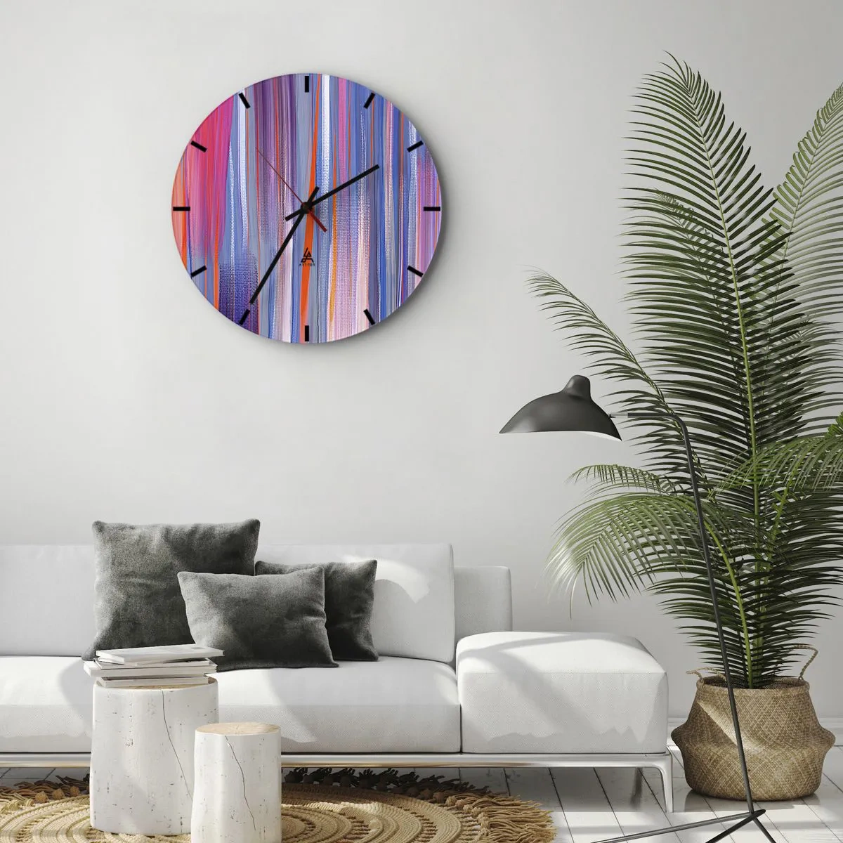Nástenné hodiny - Viacfarebné vertikálne ťahy štetcom v abstraktnom štýle - 30x30cm - Naduhuvstúpenie - Moderná nástenná dekorácia do obývacej izby, kuchyne a spálne ARTTOR