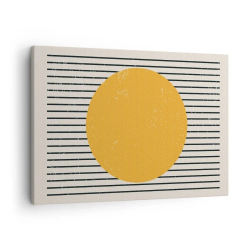 Obraz na plátne - Žltý kruh na pozadí čiernych a bielych vodorovných čiar - 70x50cm - Sila jednoduchosti - Moderná nástenná dekorácia do obývacej izby a spálne ARTTOR