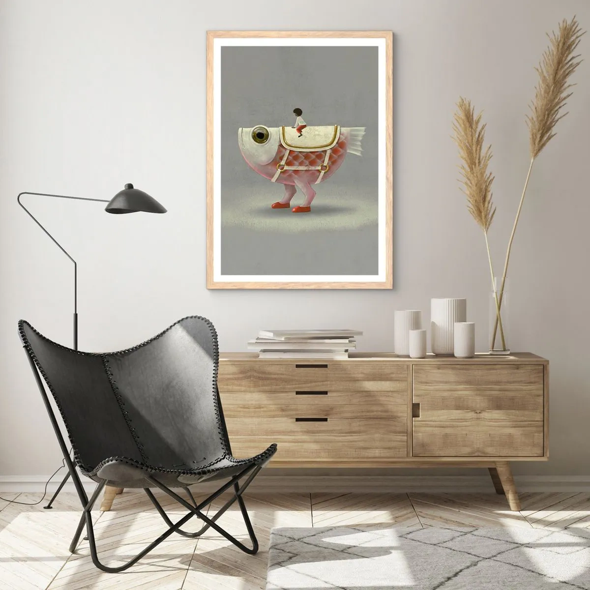 Plagát v ráme zo svetlého duba - Rybí jazdec - 61x91 cm