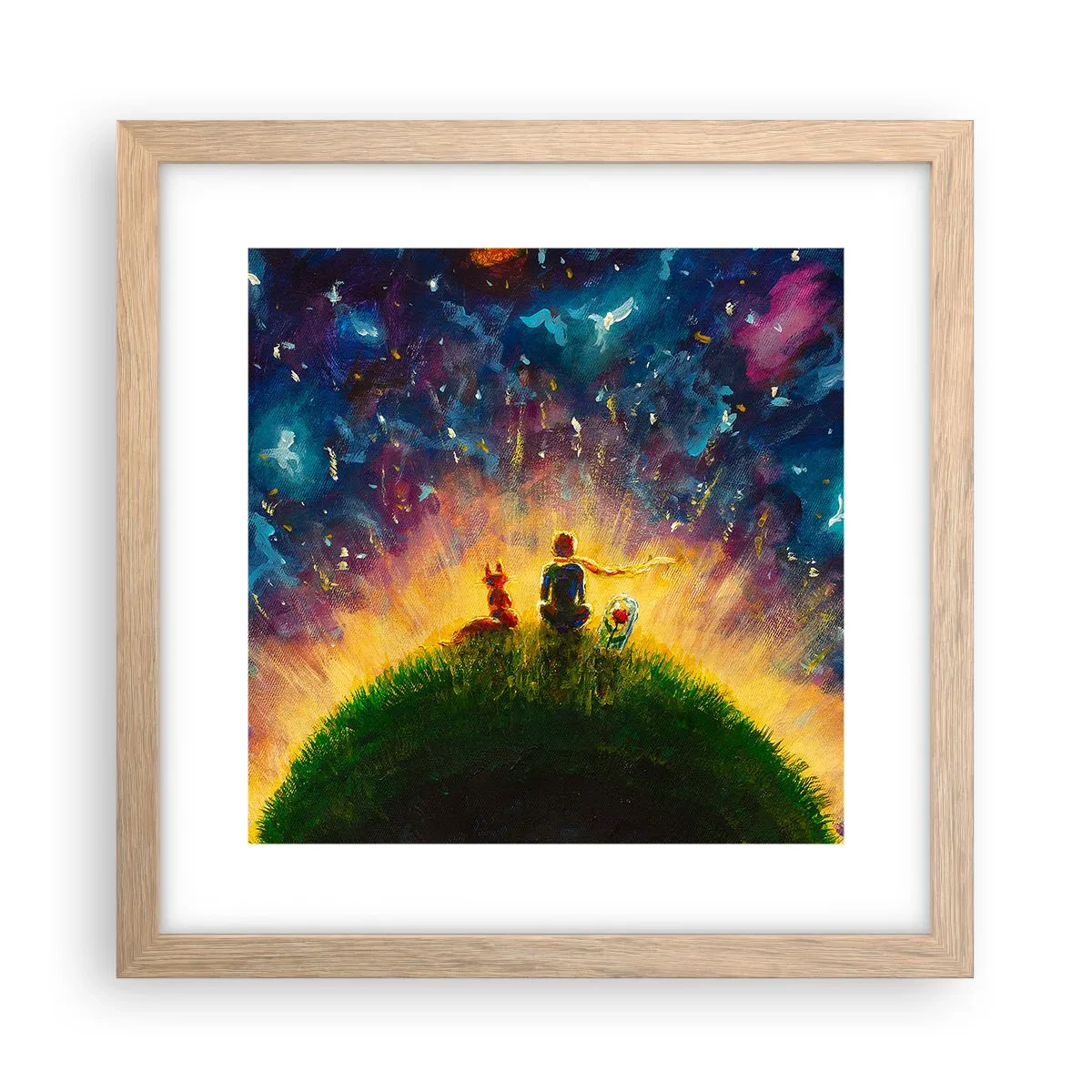 Plagát v ráme zo svetlého duba - Láska a priateľstvo - celý svet - 30x30 cm