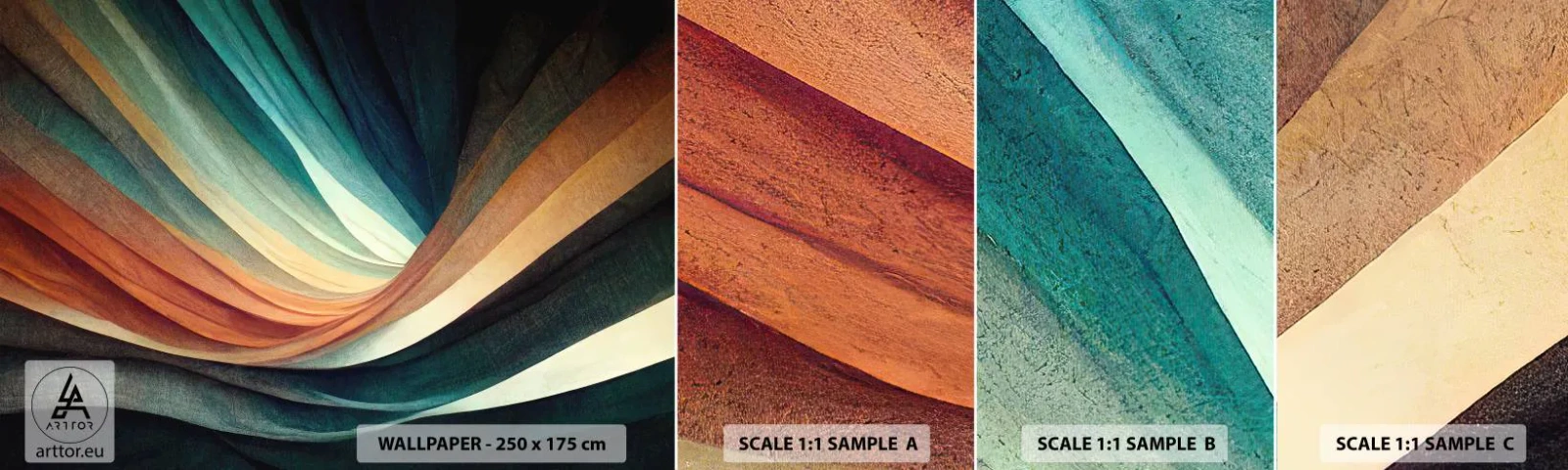 Vzorka samolepiacej fototapety Deluxe Sticker - Utkané z farieb - Kus, Abstrakcia, Čiary - 100x30 cm