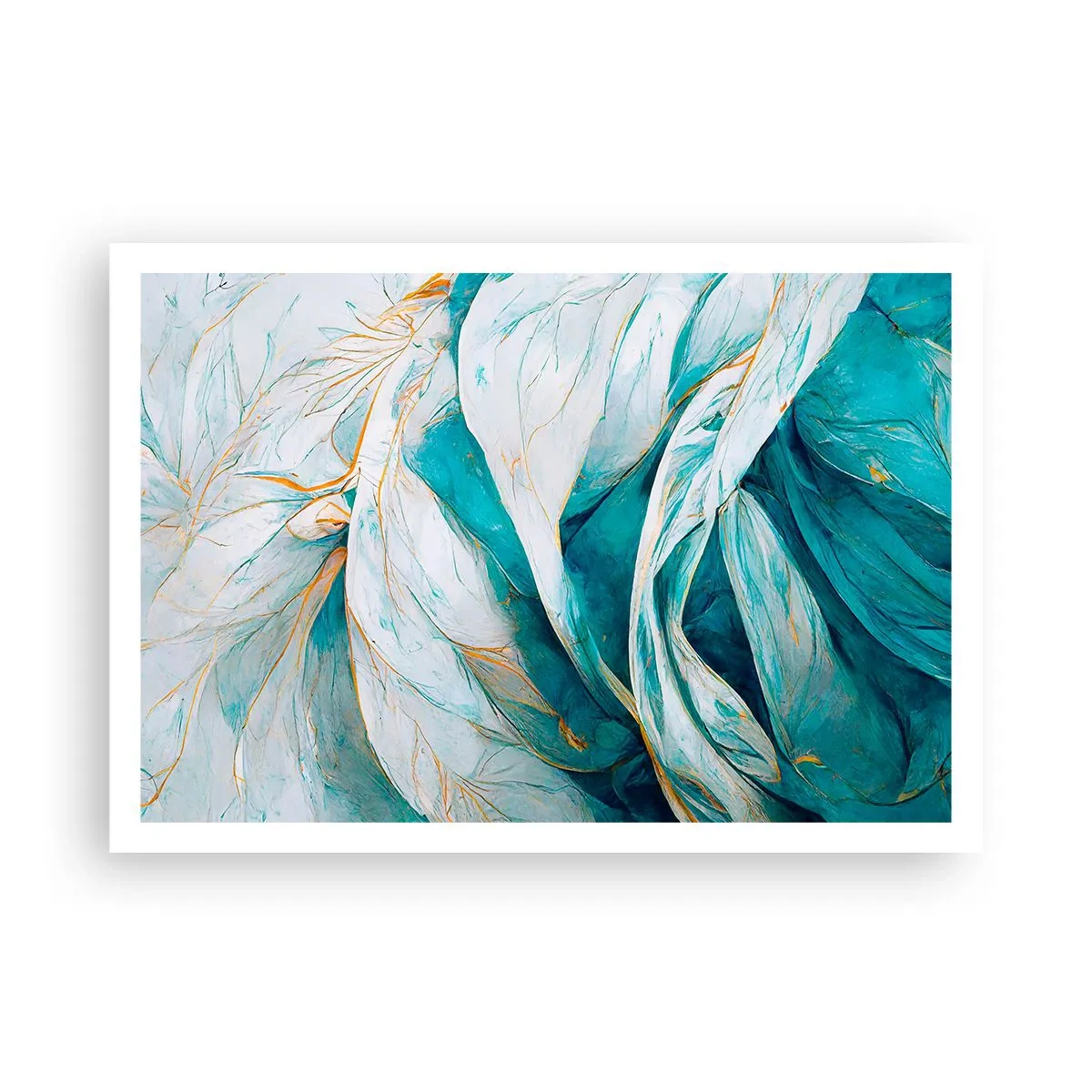 Plagát - Modrá abstrakcia so zlatým motívom - 100x70 cm