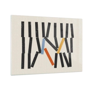 Obraz na skle - Grafická kompozícia štylizovaná ako domino s farebnými akcentmi. - 70x50cm - Domino – kompozícia - Moderná nástenná dekorácia do obývacej izby a spálne ARTTOR