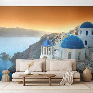 Samolepiaca Fototapeta Deluxe Sticker - Santorini - v náruči skál - Krajina, Grécko, Santorini - 100x70 cm