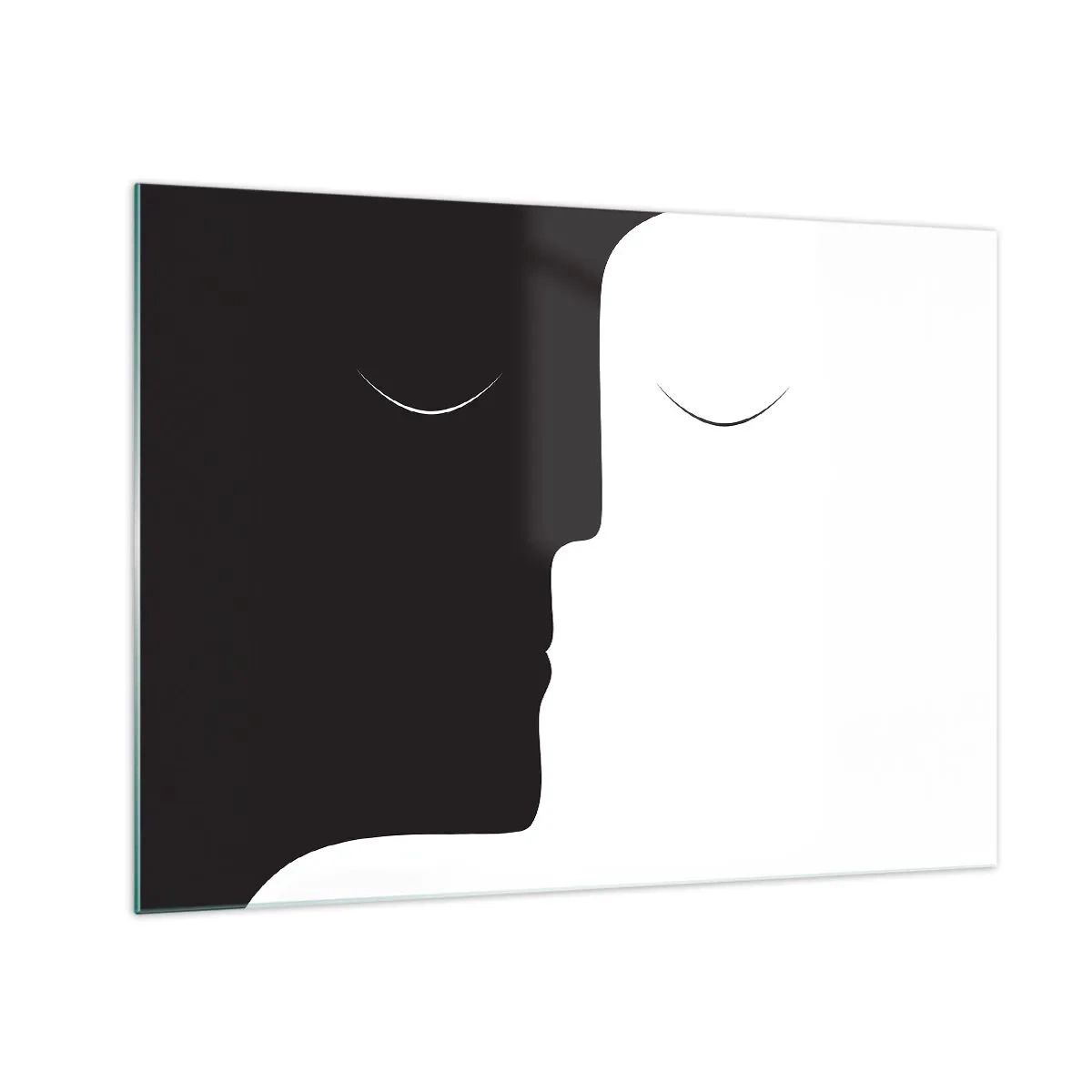 Obraz na skle - Minimalistické čiernobiele tváre tvoriace jednotu - 70x50cm - Jednota protikladov - Moderná nástenná dekorácia do obývacej izby a spálne ARTTOR