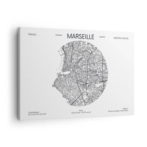 Obraz na plátne - Mapa Marseille v minimalistickom štýle - 70x50cm - Anatómia Marseille - Moderná nástenná dekorácia do obývacej izby a spálne ARTTOR