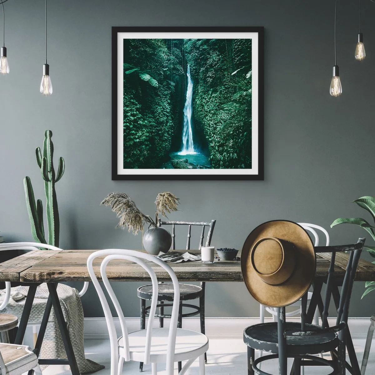 Plagát v čiernom ráme - Tropický prameň - 60x60 cm