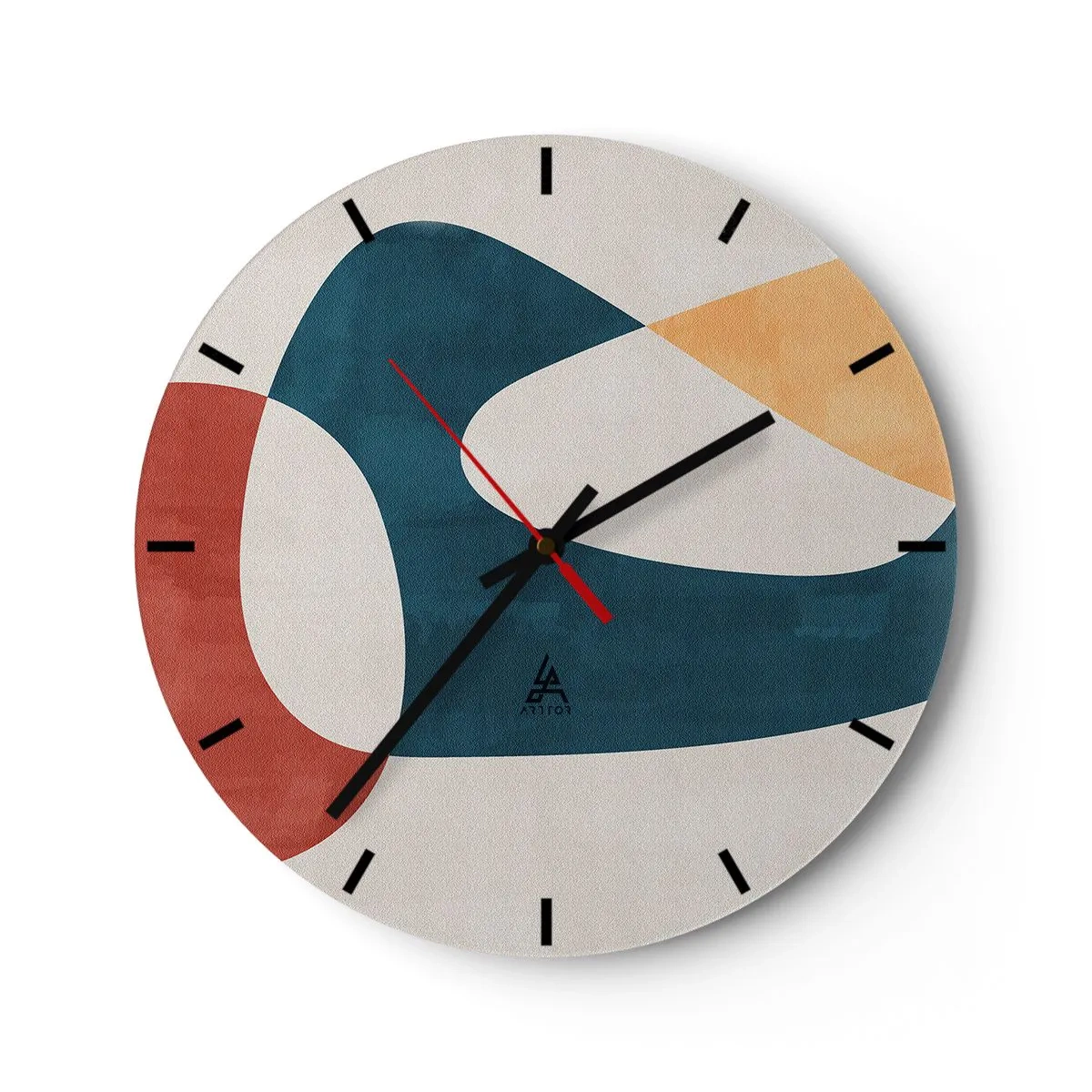 Nástenné hodiny - Abstraktné tvary v odtieňoch červenej, námorníckej modrej a béžovej - 30x30cm - Vplyvy a metamorfózy - Moderná nástenná dekorácia do obývacej izby, kuchyne a spálne ARTTOR